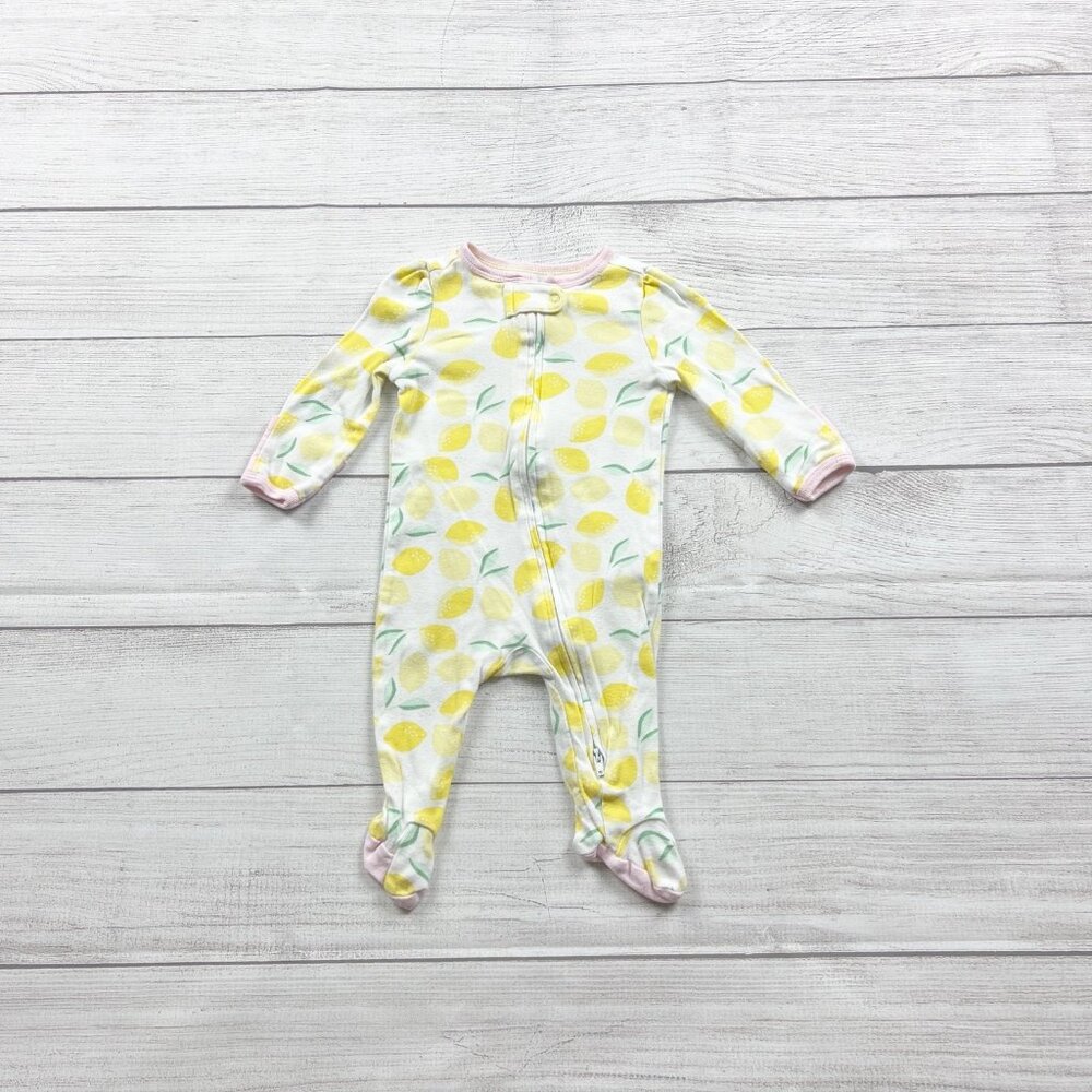 Cloud Island Baby Girl Footed Sleeper Lemon Print Zip Pajamas 0-3 Months
